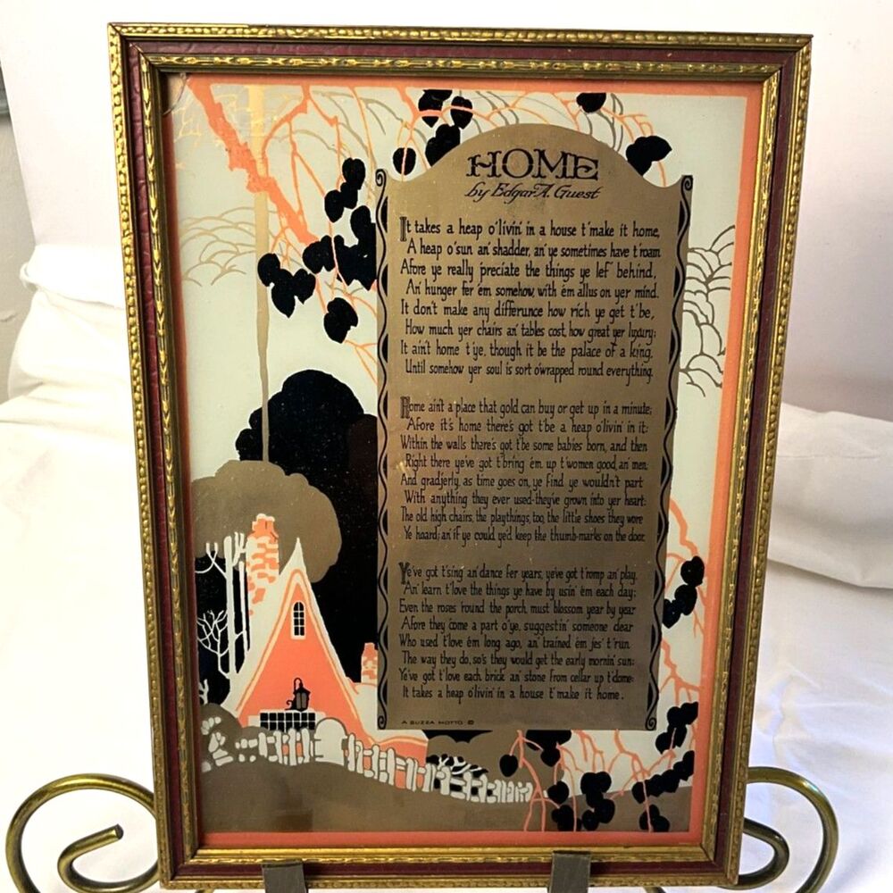 Vintage Buzza Motto Reverse painting Home Edgar A. Guest  MCM Grandmacore